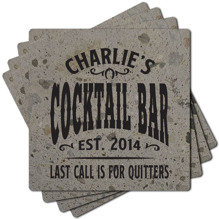 4" Personalized "Man Cave & She Shed Collection" Terrazzo Style Stone Coasters, Set of 4 Pieces