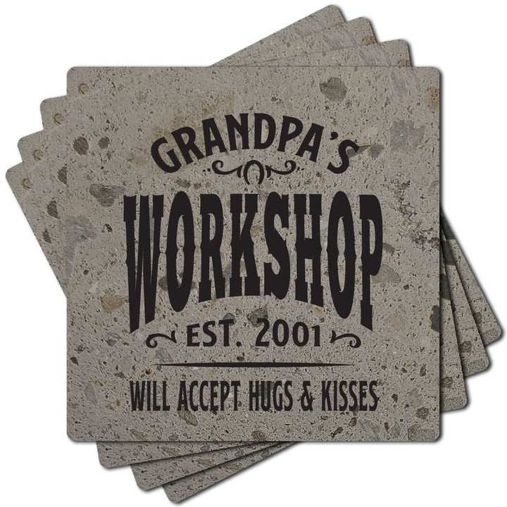4" Personalized "Man Cave & She Shed Collection" Terrazzo Style Stone Coasters, Set of 4 Pieces
