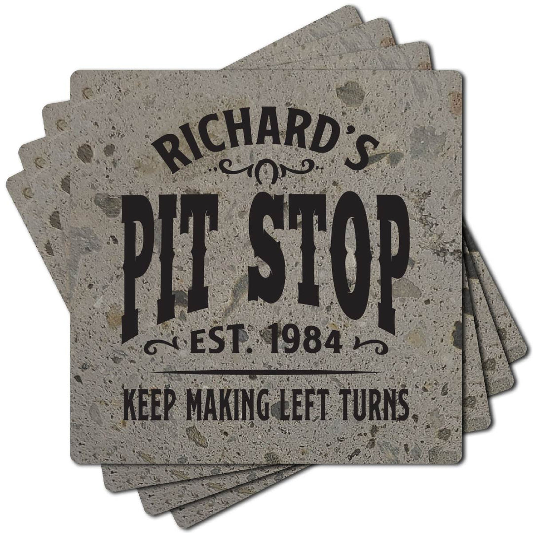 4" Personalized "Man Cave & She Shed Collection" Terrazzo Style Stone Coasters, Set of 4 Pieces