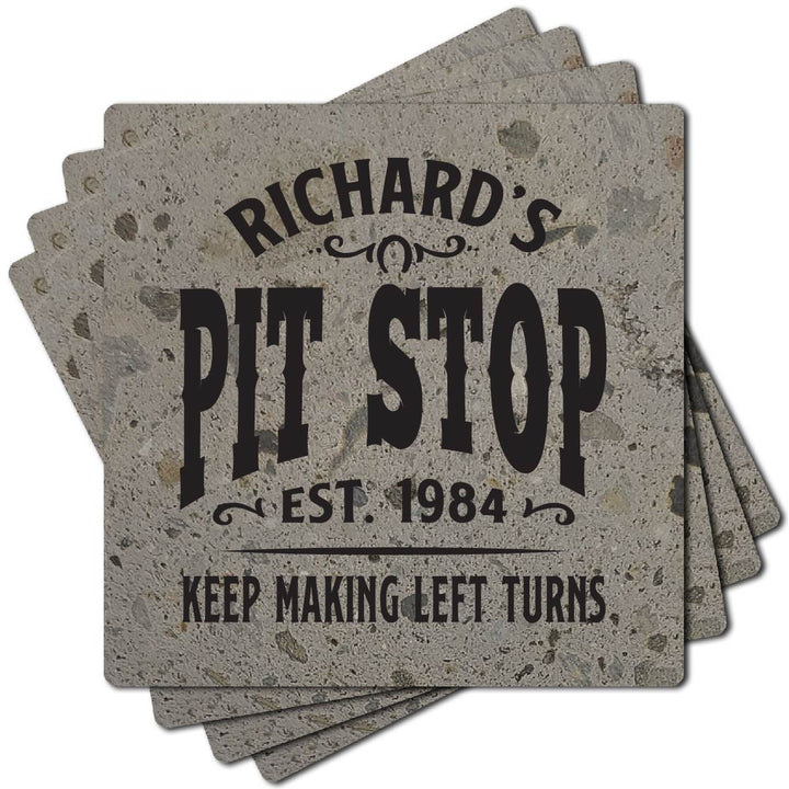4" Personalized "Man Cave & She Shed Collection" Terrazzo Style Stone Coasters, Set of 4 Pieces