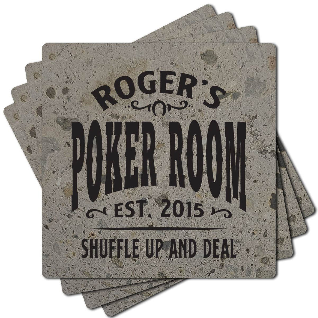 4" Personalized "Man Cave & She Shed Collection" Terrazzo Style Stone Coasters, Set of 4 Pieces