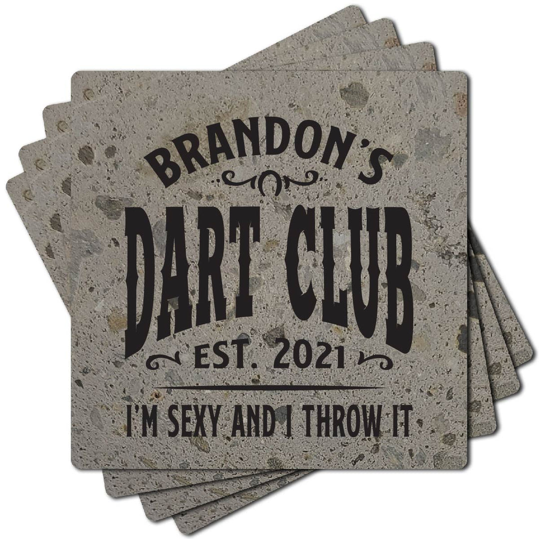 4" Personalized "Man Cave & She Shed Collection" Terrazzo Style Stone Coasters, Set of 4 Pieces