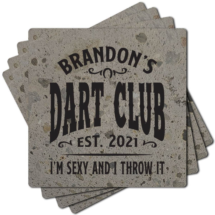 4" Personalized "Man Cave & She Shed Collection" Terrazzo Style Stone Coasters, Set of 4 Pieces