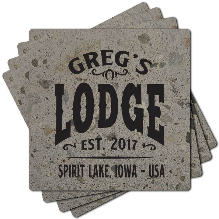 4" Personalized "Man Cave & She Shed Collection" Terrazzo Style Stone Coasters, Set of 4 Pieces