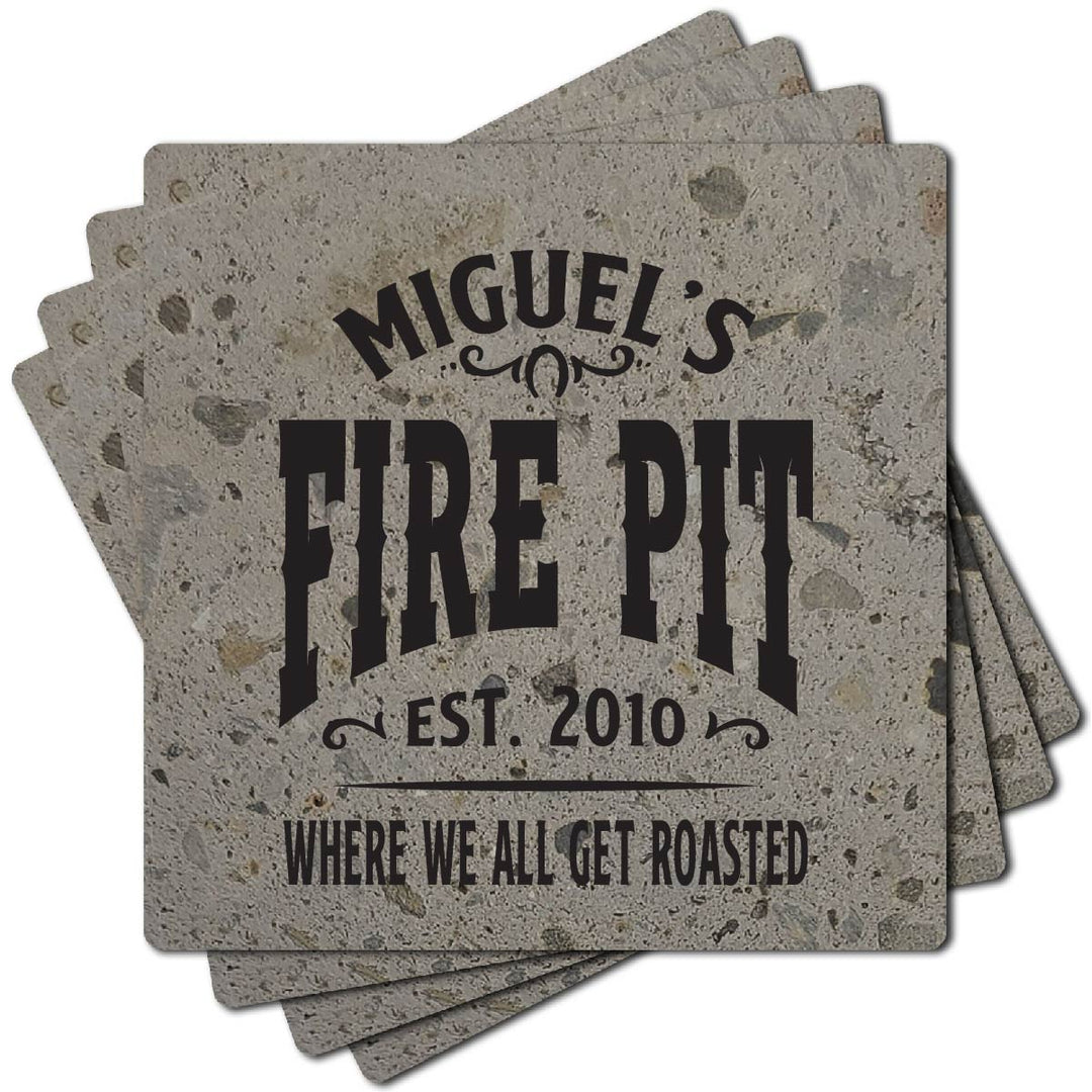 4" Personalized "Man Cave & She Shed Collection" Terrazzo Style Stone Coasters, Set of 4 Pieces