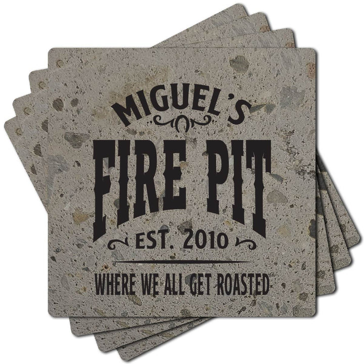 4" Personalized "Man Cave & She Shed Collection" Terrazzo Style Stone Coasters, Set of 4 Pieces