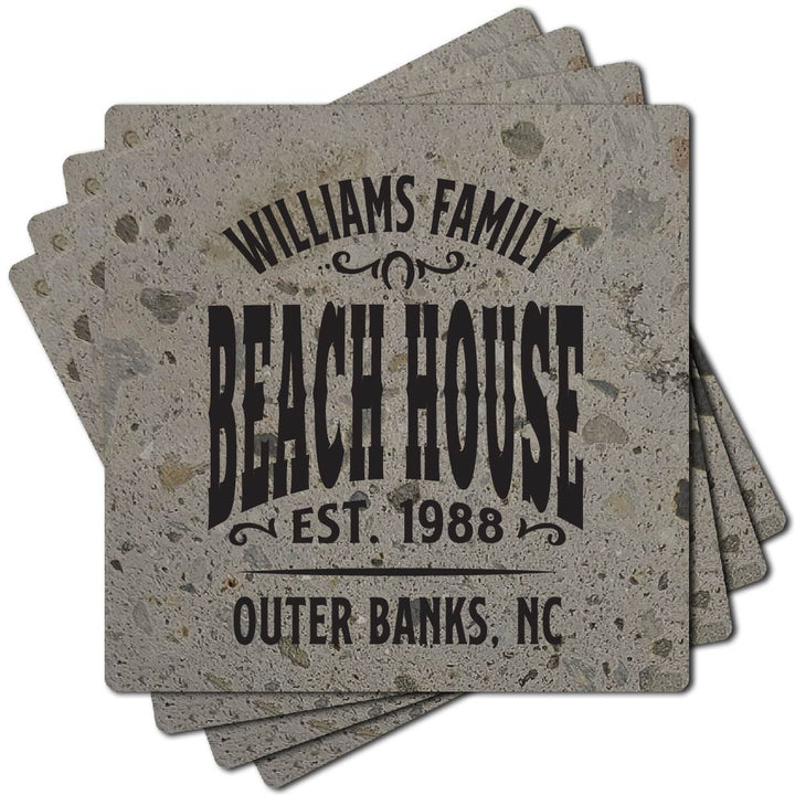 4" Personalized "Man Cave & She Shed Collection" Terrazzo Style Stone Coasters, Set of 4 Pieces