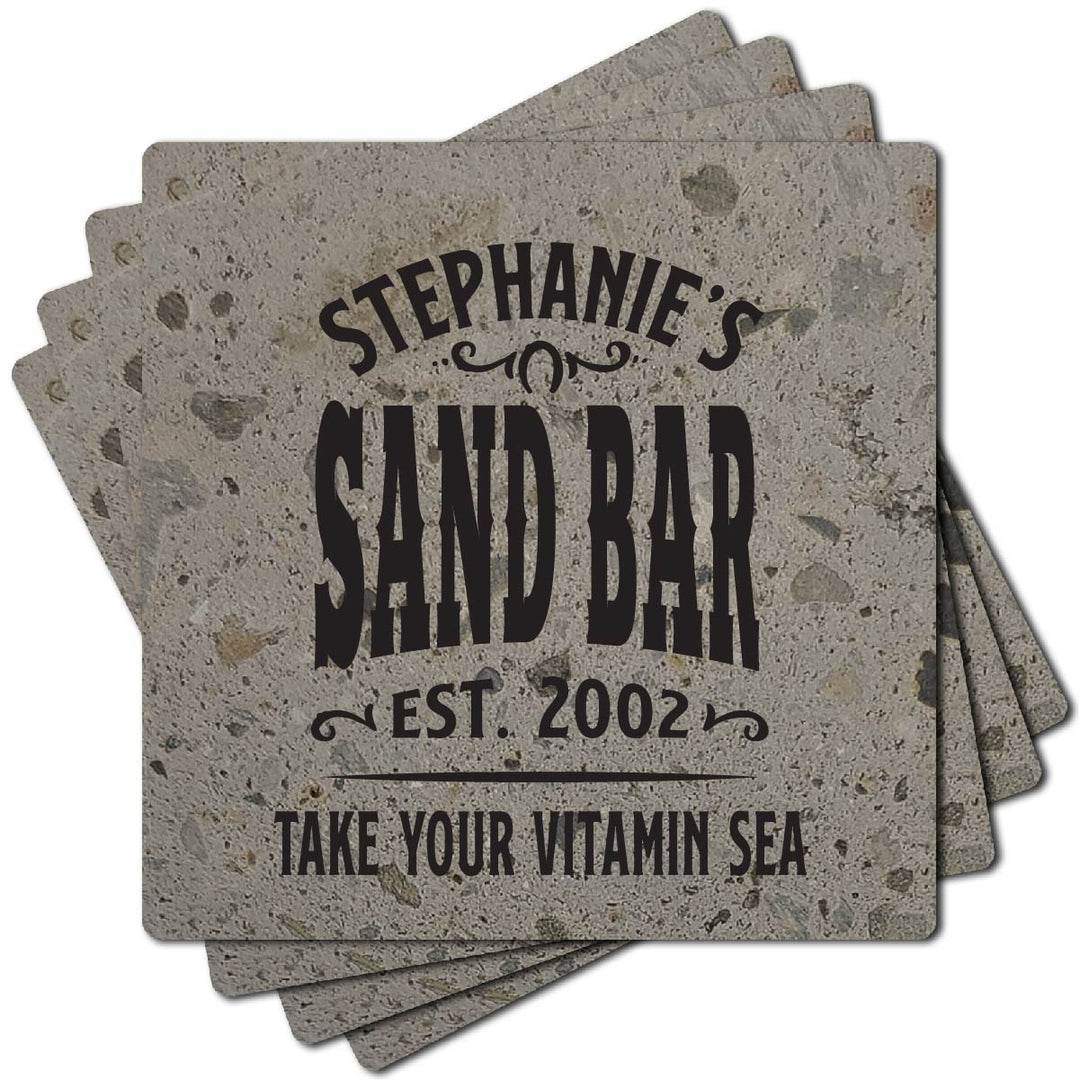 4" Personalized "Man Cave & She Shed Collection" Terrazzo Style Stone Coasters, Set of 4 Pieces