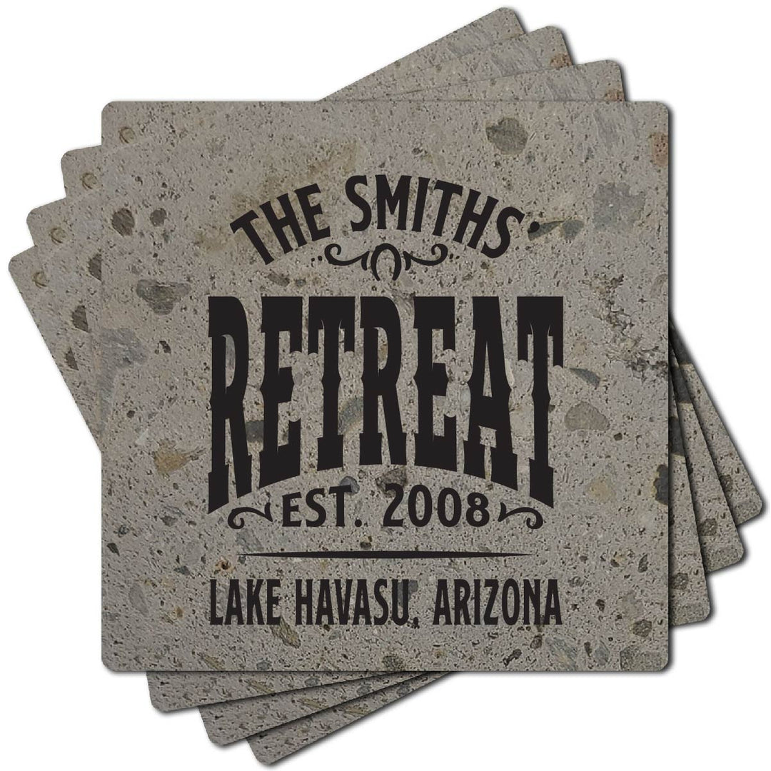 4" Personalized "Man Cave & She Shed Collection" Terrazzo Style Stone Coasters, Set of 4 Pieces