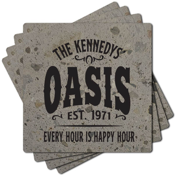 4" Personalized "Man Cave & She Shed Collection" Terrazzo Style Stone Coasters, Set of 4 Pieces