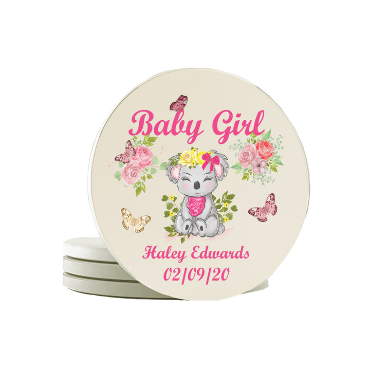 Krebs Personalized  Ceramic Stone Drink Coasters Set of 4-4" Keepsake Babys First Gift Collection
