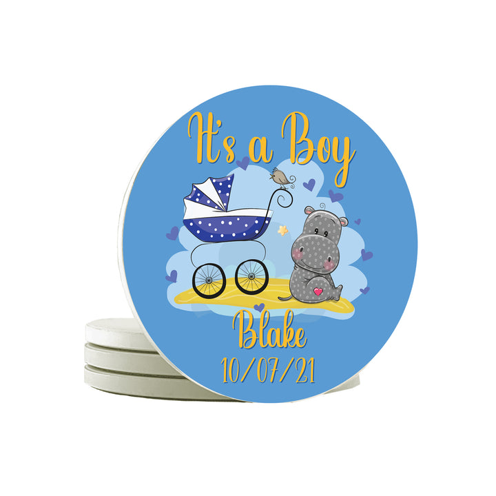 Krebs Personalized  Ceramic Stone Drink Coasters Set of 4-4" Keepsake Babys First Gift Collection