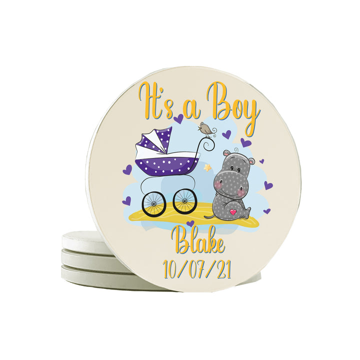 Krebs Personalized  Ceramic Stone Drink Coasters Set of 4-4" Keepsake Babys First Gift Collection