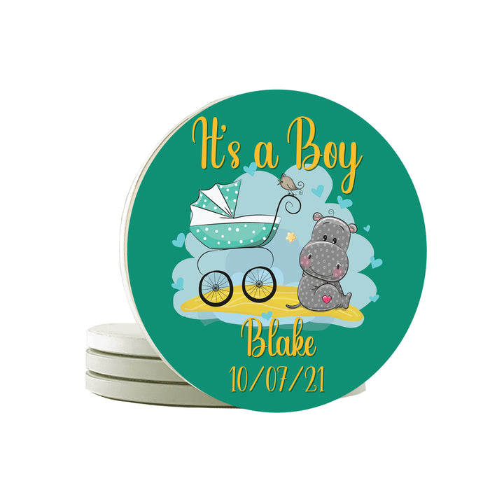 Krebs Personalized  Ceramic Stone Drink Coasters Set of 4-4" Keepsake Babys First Gift Collection