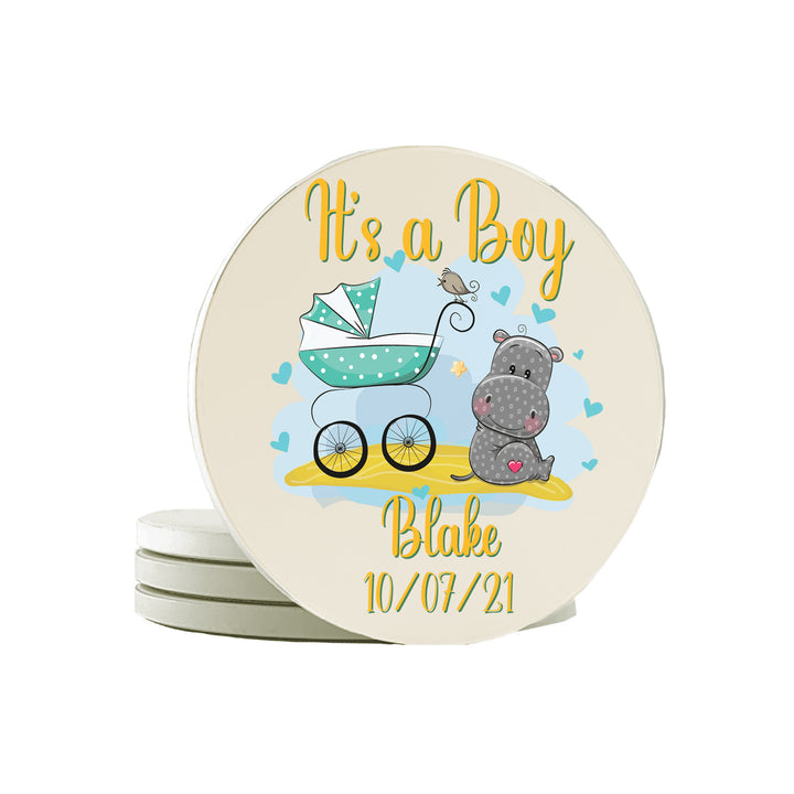 Krebs Personalized  Ceramic Stone Drink Coasters Set of 4-4" Keepsake Babys First Gift Collection