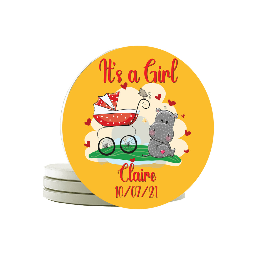 Krebs Personalized  Ceramic Stone Drink Coasters Set of 4-4" Keepsake Babys First Gift Collection