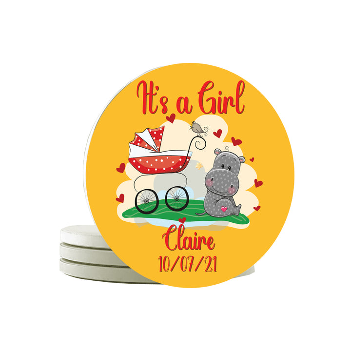Krebs Personalized  Ceramic Stone Drink Coasters Set of 4-4" Keepsake Babys First Gift Collection
