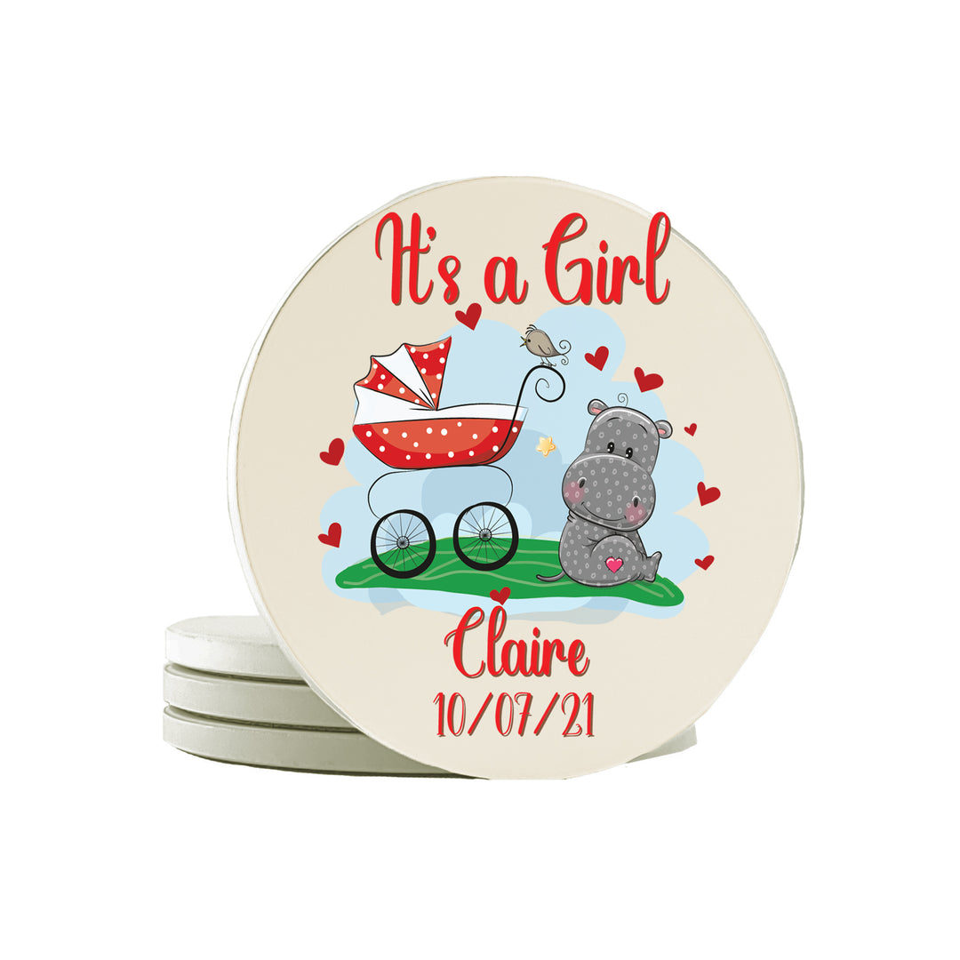 Krebs Personalized  Ceramic Stone Drink Coasters Set of 4-4" Keepsake Babys First Gift Collection