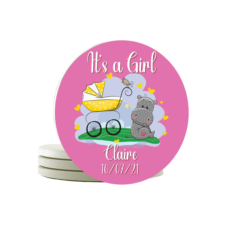 Krebs Personalized  Ceramic Stone Drink Coasters Set of 4-4" Keepsake Babys First Gift Collection