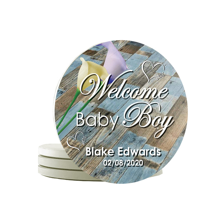 Krebs Personalized  Ceramic Stone Drink Coasters Set of 4-4" Keepsake Babys First Gift Collection