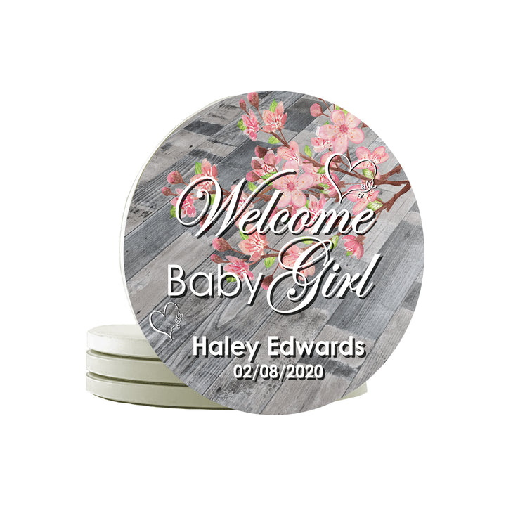 Krebs Personalized  Ceramic Stone Drink Coasters Set of 4-4" Keepsake Babys First Gift Collection