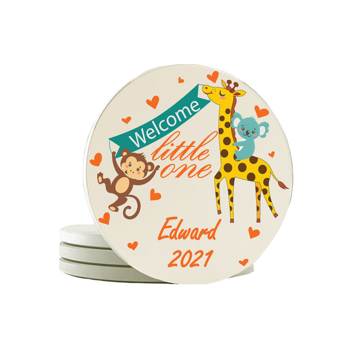 Krebs Personalized  Ceramic Stone Drink Coasters Set of 4-4" Keepsake Babys First Gift Collection