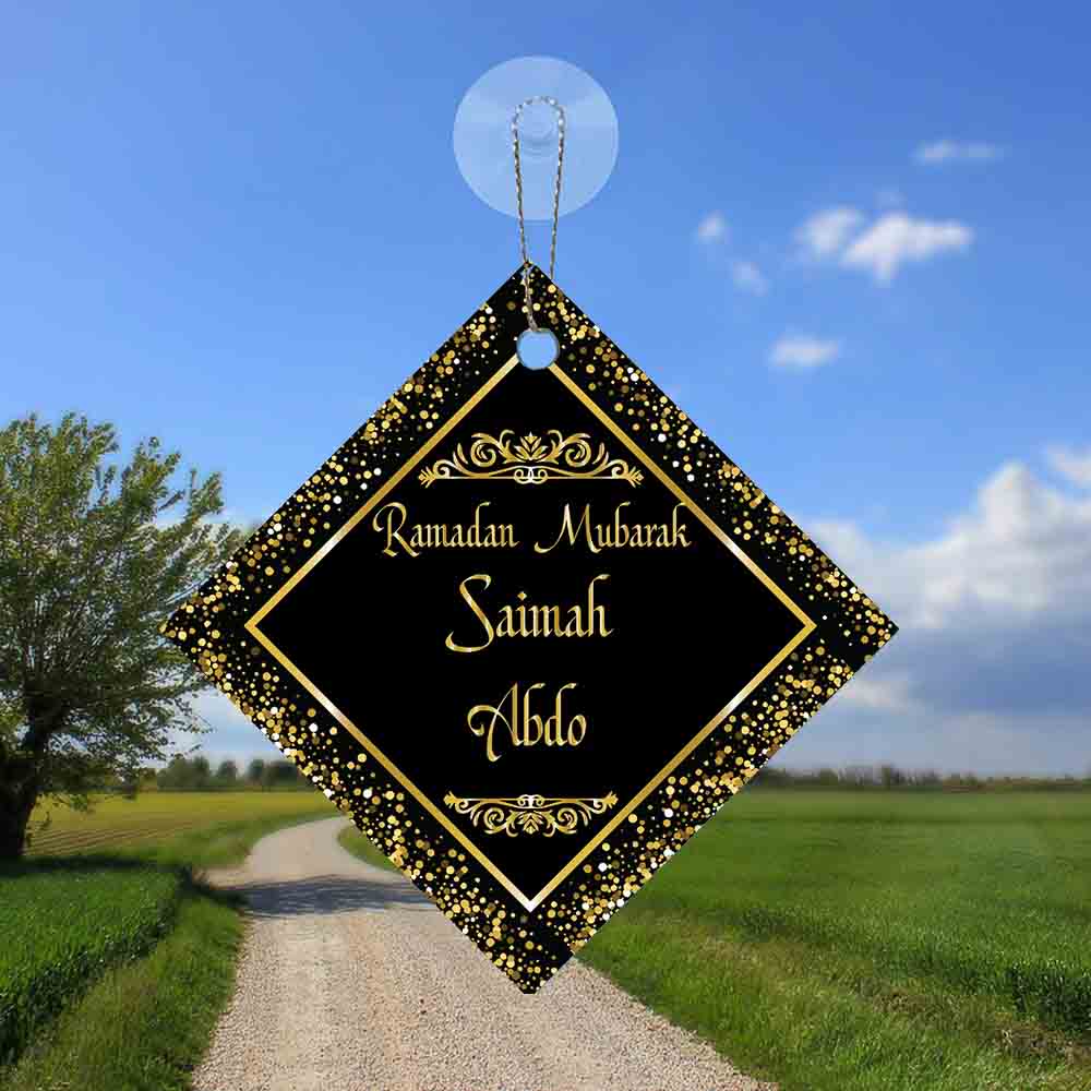 3" Personalized "Islam Quote" Glass Diamond Suncatcher with Black & Gold Design