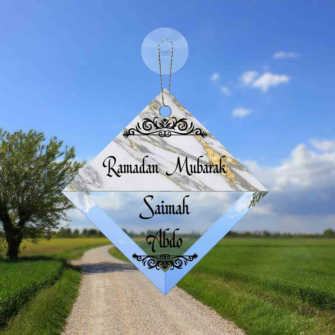 3" Personalized "Islam Quote" Glass Diamond Suncatcher with Marble Design