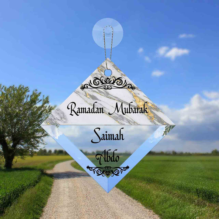 3" Personalized "Islam Quote" Glass Diamond Suncatcher with Marble Design