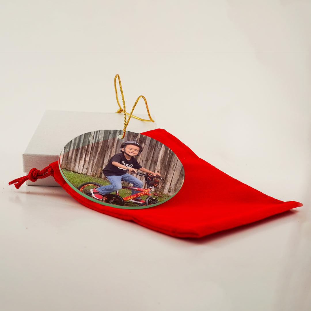 Krebs Personalized Photo Beveled Glass Ornament Suncatcher 3.5” Wedding Gift Anniversary Family Holiday Special Occasions Valentine Graduation Baby's First Bridal Mother’s Day Nursery Décor w/Gift Bag