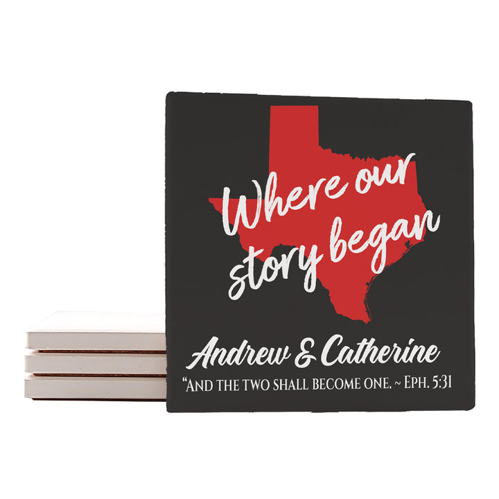 4" Personalized "Where it Began Collection by States" Ceramic Coasters, Set of 4 Pieces