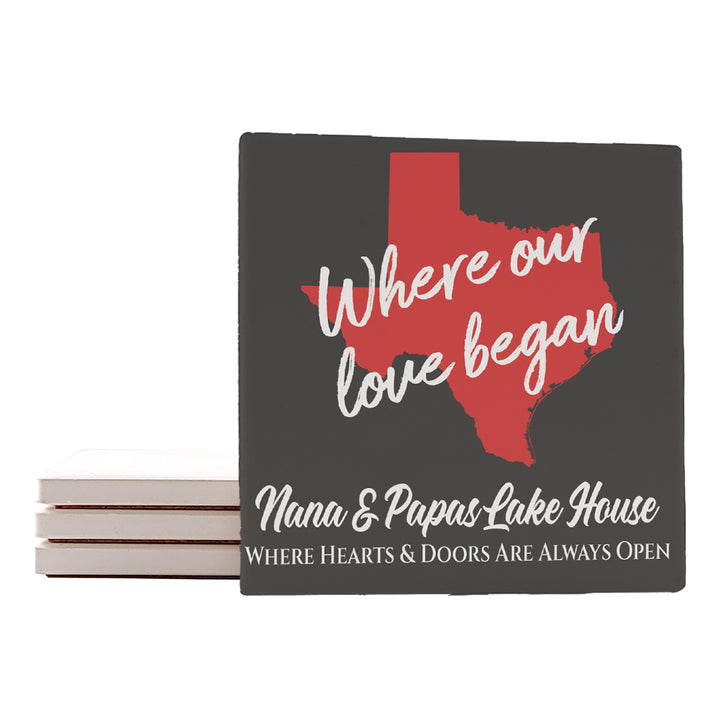 4" Personalized "Where it Began Collection by States" Ceramic Coasters, Set of 4 Pieces