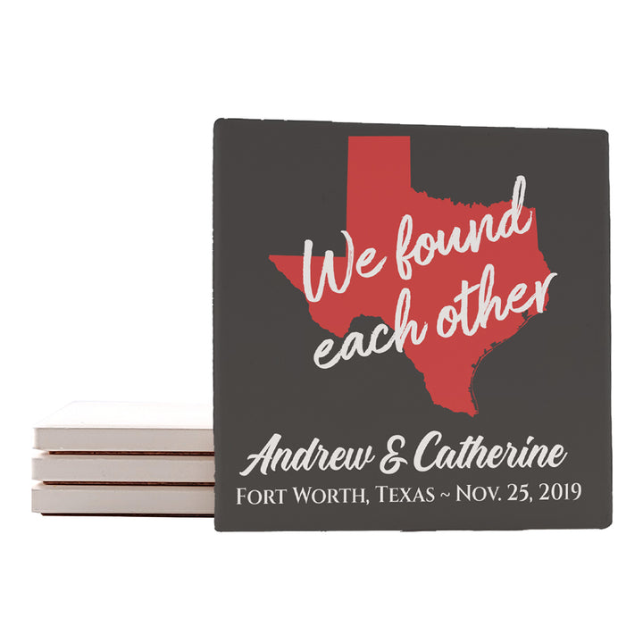 4" Personalized "Where it Began Collection by States" Ceramic Coasters, Set of 4 Pieces