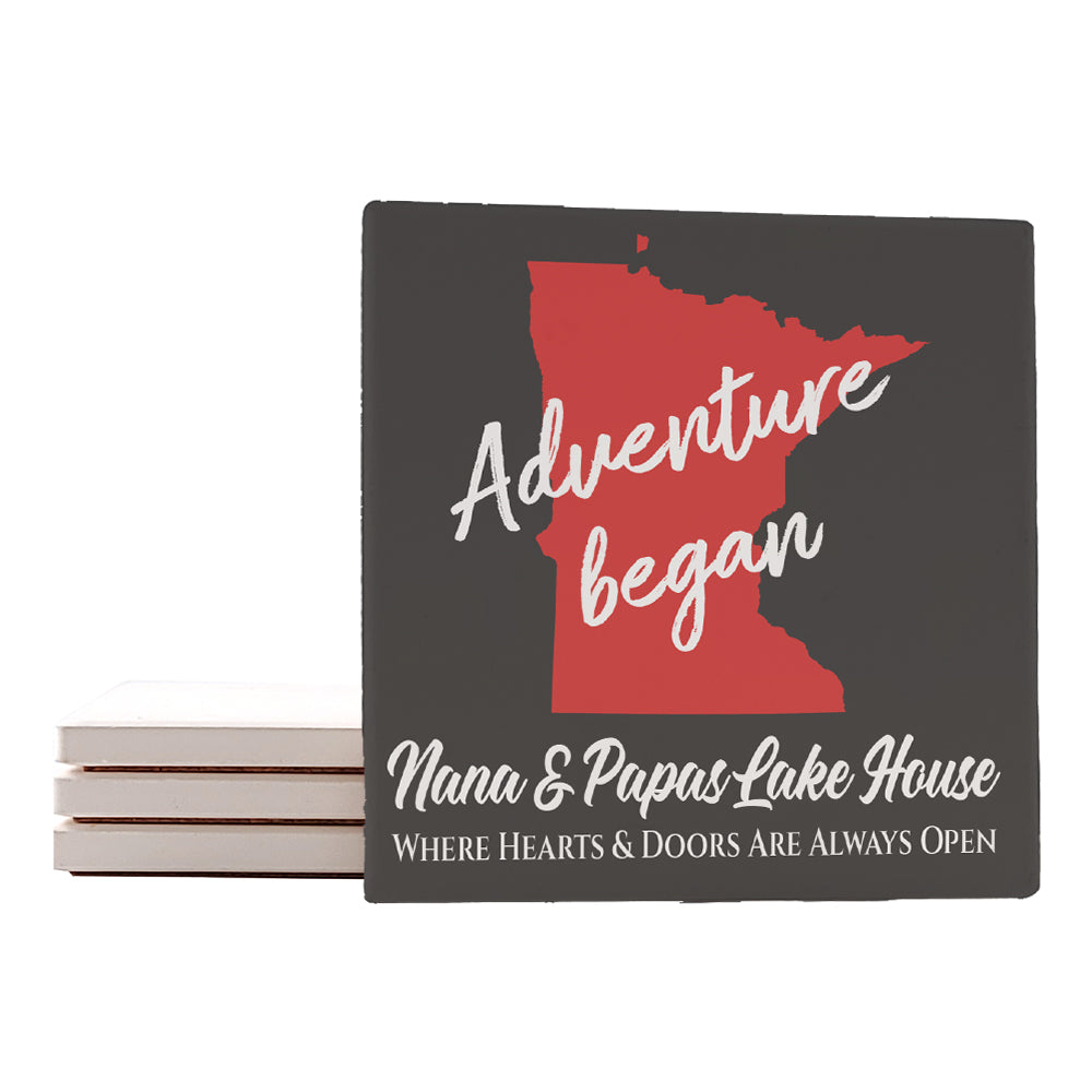 4" Personalized "Where it Began Collection by States" Ceramic Coasters, Set of 4 Pieces