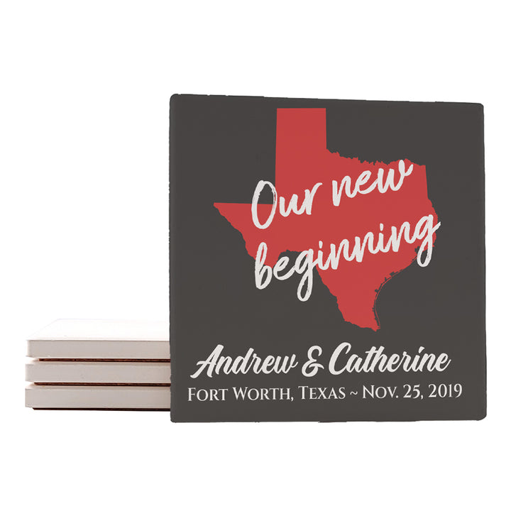 4" Personalized "Where it Began Collection by States" Ceramic Coasters, Set of 4 Pieces