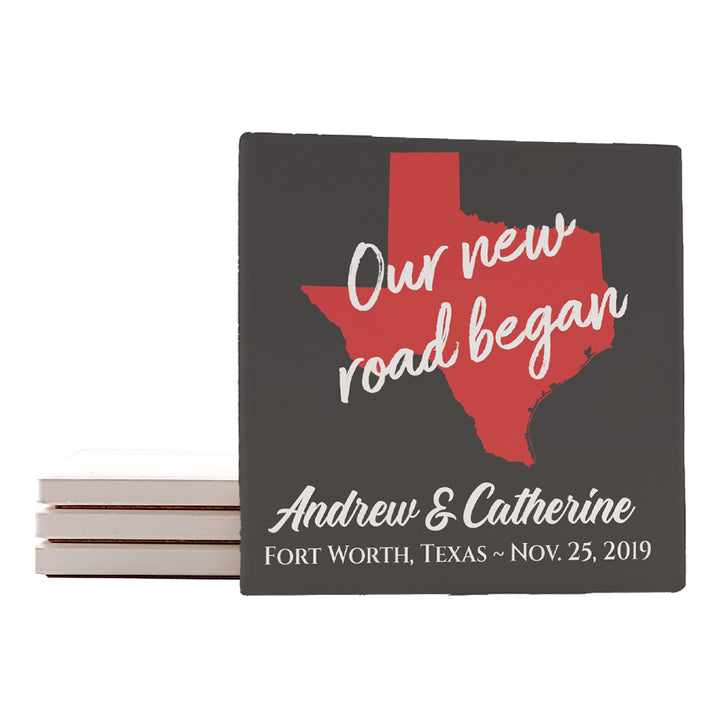 4" Personalized "Where it Began Collection by States" Ceramic Coasters, Set of 4 Pieces
