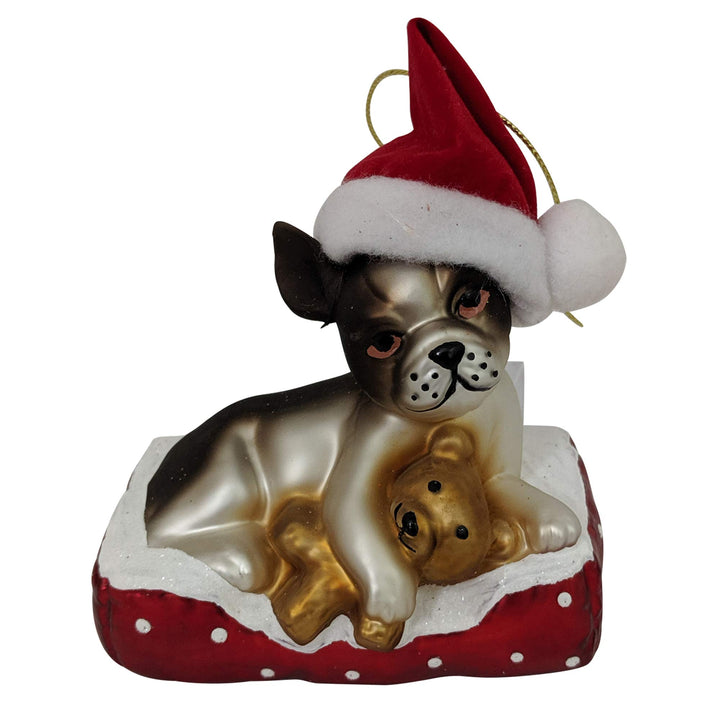 Christmas By Krebs Blown Glass  Collectible Tree Ornaments  (4" Dog with Santa Hat and Teddy Bear)