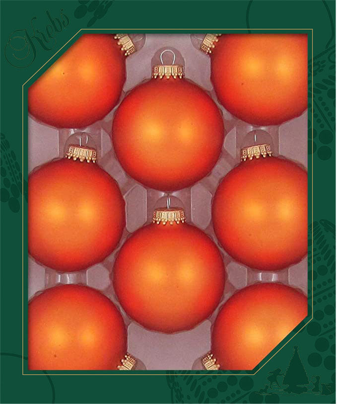 Christmas Tree Ornaments - 67mm / 2.625" [8 Pieces] Designer Glass Baubles from Christmas By Krebs - Handcrafted Seamless Hanging Holiday Decor for Trees (Velvet Wildfire Orange)