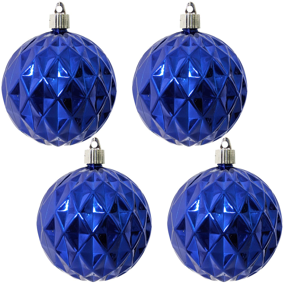 Christmas By Krebs 4" (100mm) Diamond Shiny Azure Blue [4 Pieces] Solid Commercial Grade Indoor and Outdoor Shatterproof Plastic, UV and Water Resistant Ball Ornament Decorations