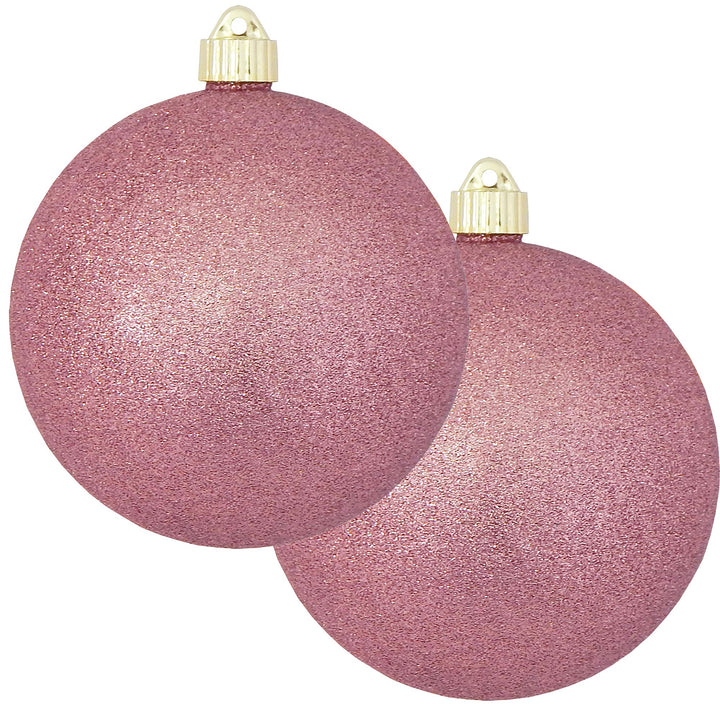 Christmas By Krebs 6" (150mm) Rose Pink Glitter [2 Pieces] Solid Commercial Grade Indoor and Outdoor Shatterproof Plastic, Water Resistant Ball Ornament Decorations