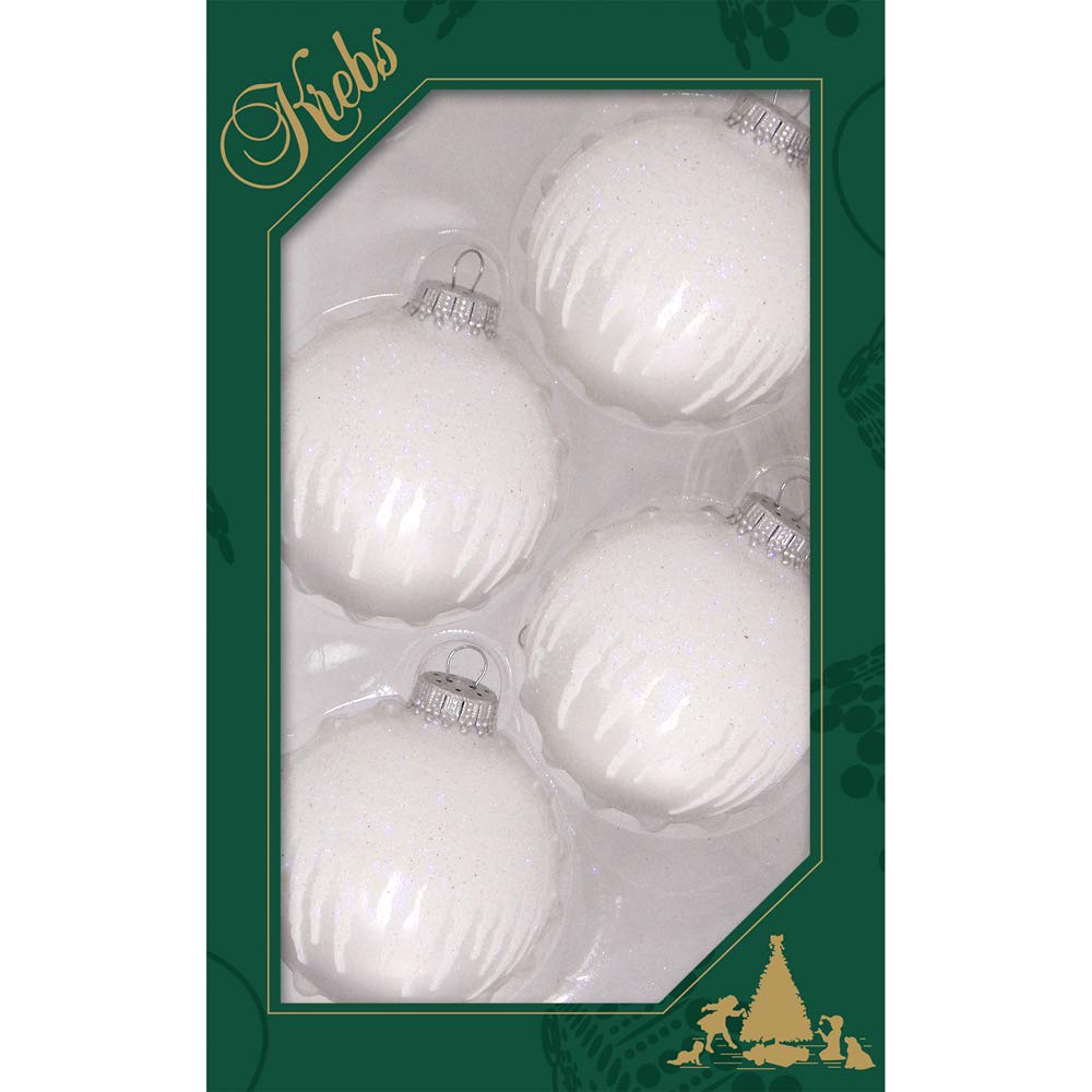 Glass Christmas Tree Ornaments - 67mm/2.63" [4 Pieces] Decorated Balls from Christmas by Krebs Seamless Hanging Holiday Decor (Silver Pearl with White Icicles)