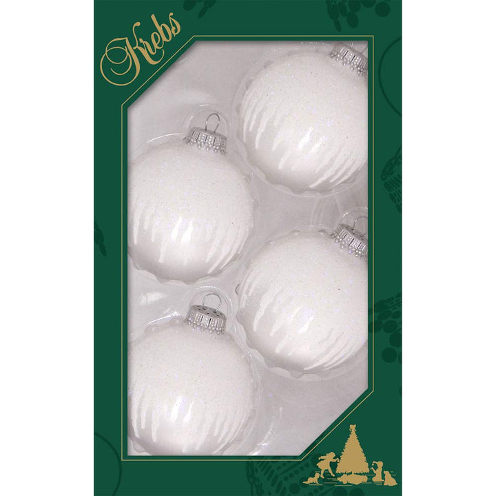 Glass Christmas Tree Ornaments - 67mm/2.63" [4 Pieces] Decorated Balls from Christmas by Krebs Seamless Hanging Holiday Decor (Silver Pearl with White Icicles)
