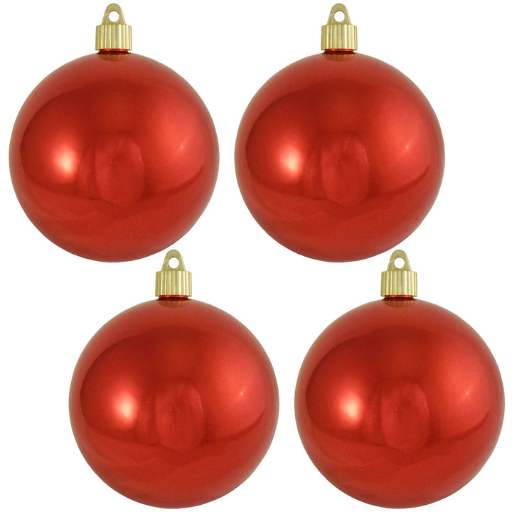 Christmas By Krebs 4" (100mm) Shiny True Love Red [4 Pieces] Solid Commercial Grade Indoor and Outdoor Shatterproof Plastic, UV and Water Resistant Ball Ornament Decorations