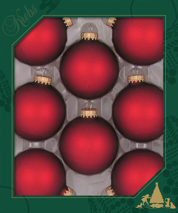 Christmas Tree Ornaments - 67mm / 2.625" [8 Pieces] Designer Glass Baubles from Christmas By Krebs - Handcrafted Seamless Hanging Holiday Decor for Trees (Velvet Port Red)