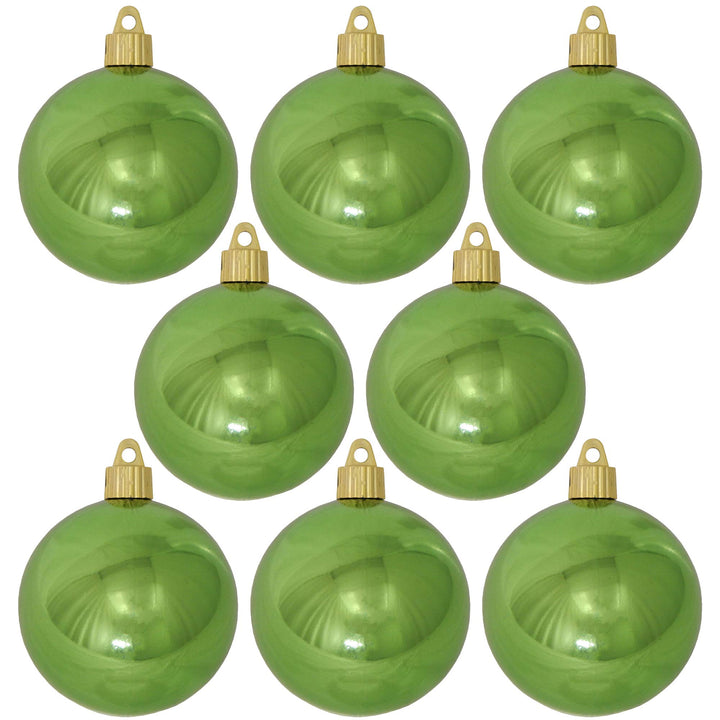 Christmas By Krebs 3 1/4" (80mm) Shiny Limeade Green [8 Pieces] Solid Commercial Grade Indoor and Outdoor Shatterproof Plastic, UV and Water Resistant Ball Ornament Decorations