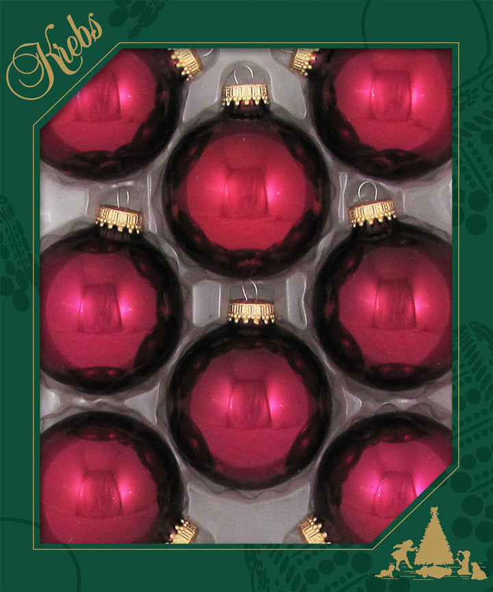 Glass Christmas Tree Ornaments - 67mm / 2.63" [8 Pieces] Designer Balls from Christmas By Krebs Seamless Hanging Holiday Decor (Shiny Burgundy Red)