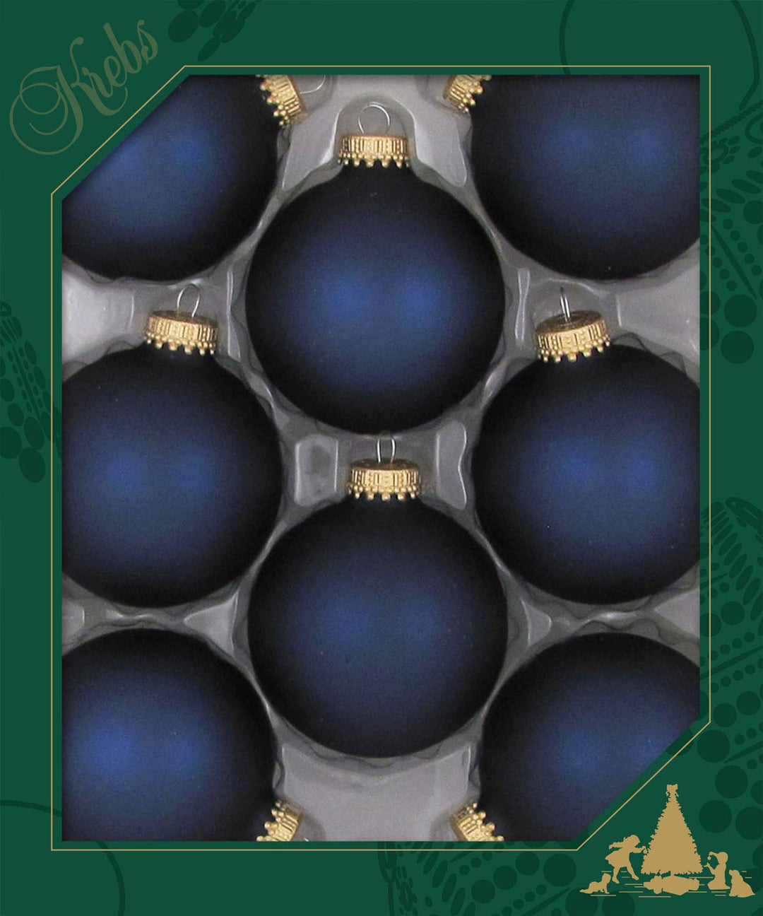 Christmas Tree Ornaments - 67mm / 2.625" [8 Pieces] Designer Glass Baubles from Christmas By Krebs - Handcrafted Seamless Hanging Holiday Decor for Trees (Velvet Midnight Haze Blue)