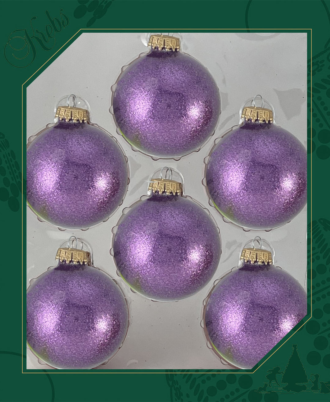 Glass Christmas Tree Ornaments - 67mm / 2.63" [6 Pieces] Designer Balls from Christmas By Krebs Seamless Hanging Holiday Decor (Purple Sparkle)