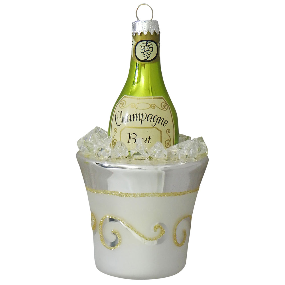 Christmas By Krebs Blown Glass  Collectible Tree Ornaments  (5 1/4" Champagne Bottle in Bucket)
