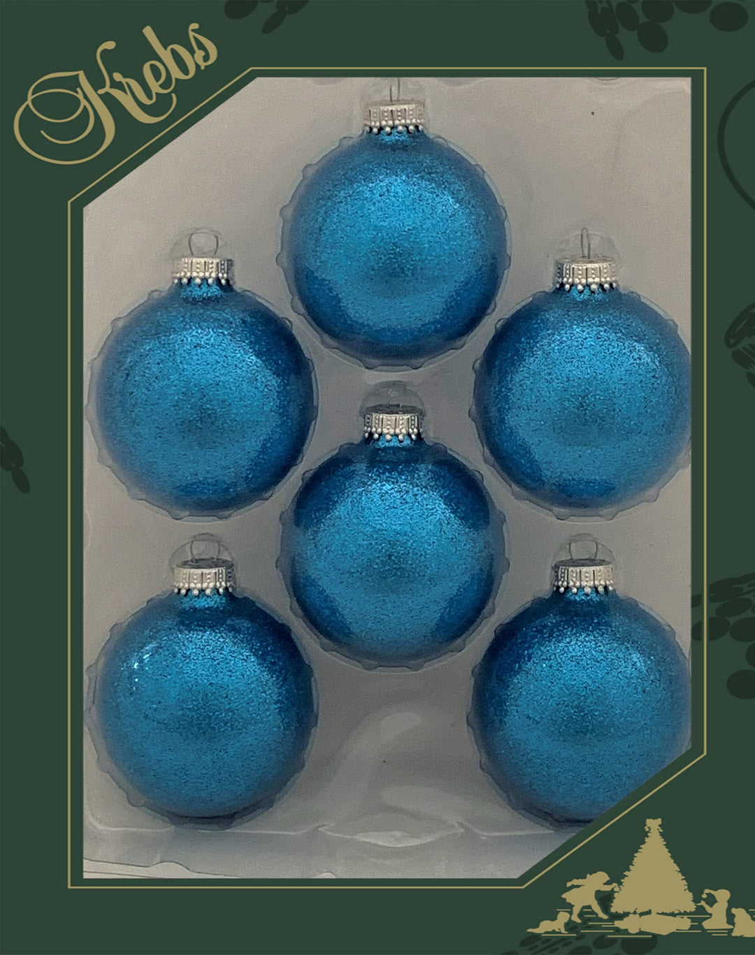 Glass Christmas Tree Ornaments - 67mm / 2.63" [6 Pieces] Designer Balls from Christmas By Krebs Seamless Hanging Holiday Decor (Aqua Blue Sparkle)